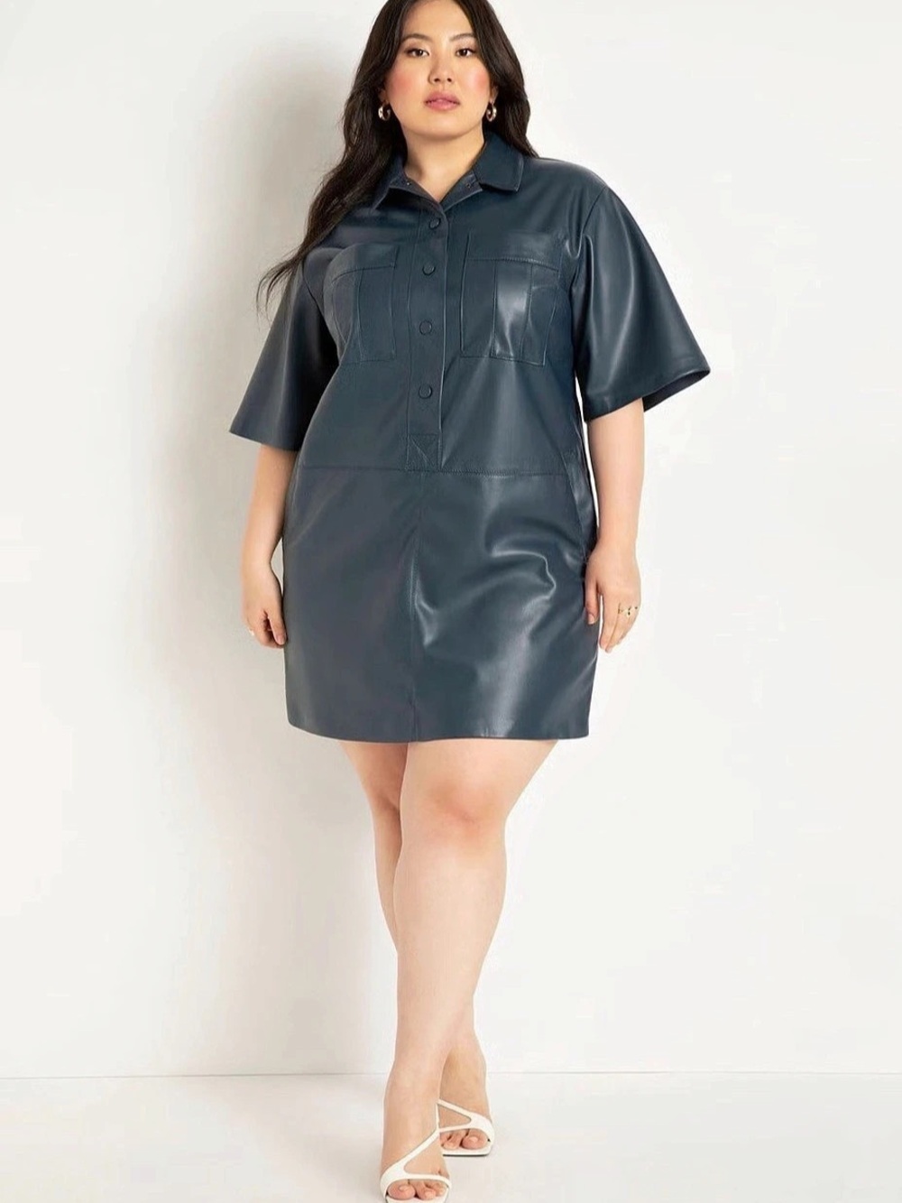 Eloquii Boxy Faux Leather Shirt Dress Size 22 NWT